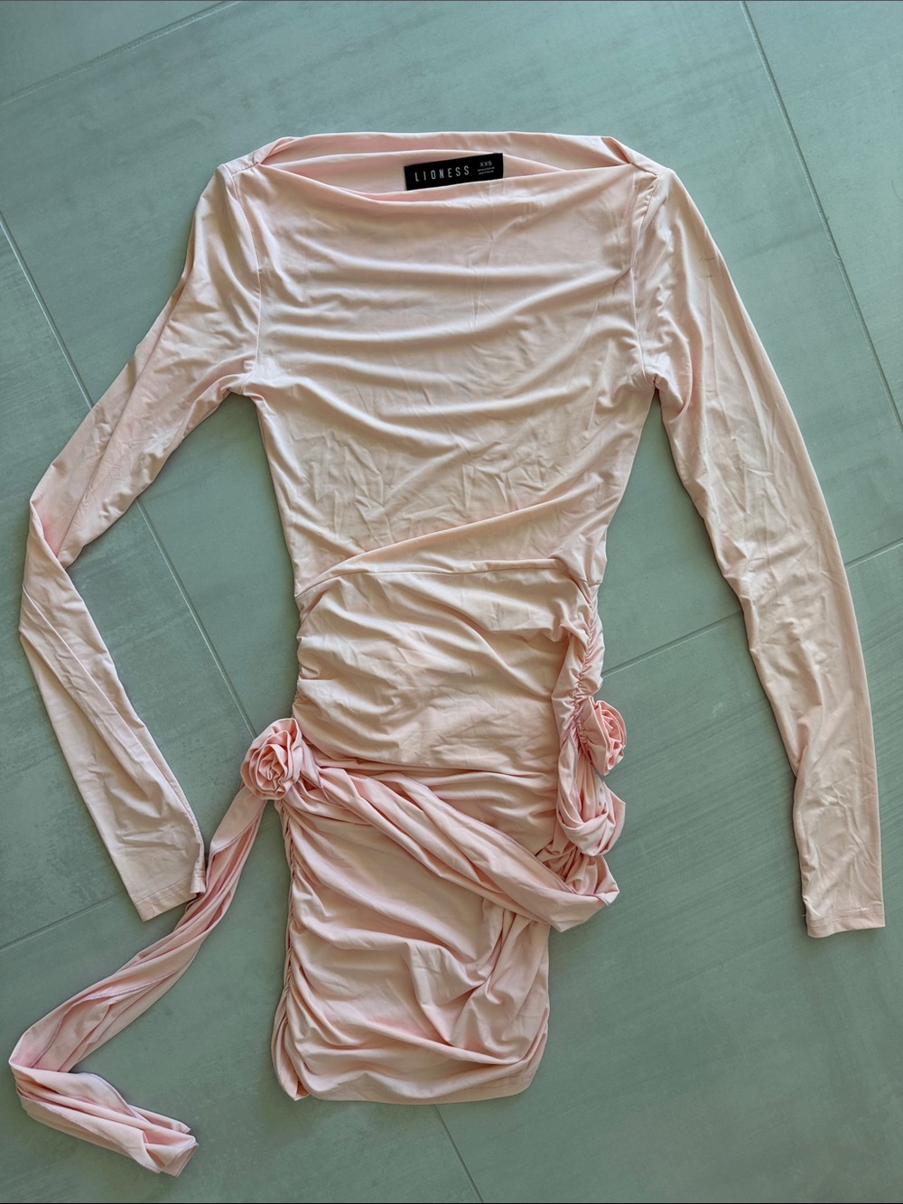 Lioness Pale Pink Long Sleeve Ruched Side-Tie Dress